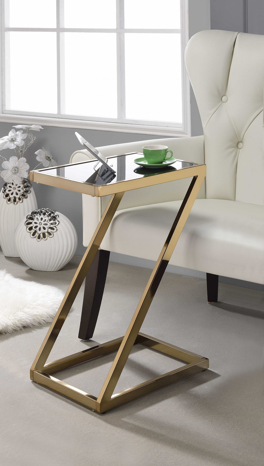 Z-Shape Gold Frosted Glass Side Table