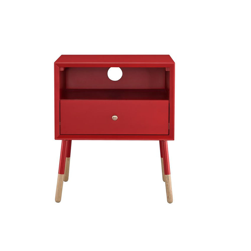 Red End Table with Natural Wood Dipped Legs