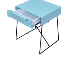 Light Blue Modern Metal End Table with Drawer