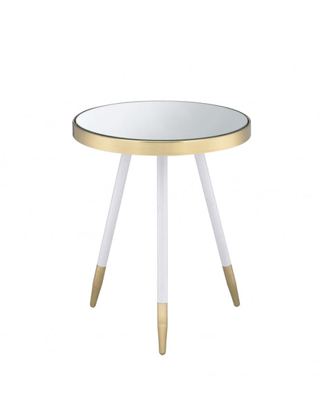 White and Gold Mirror Top Side Table 