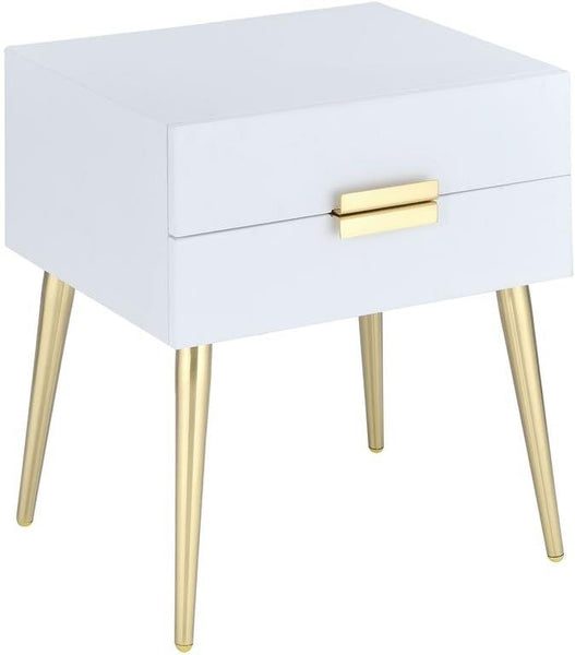 Sleek White And Gold Two Drawer End Table