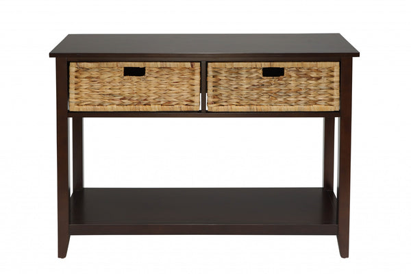 Dark Wood Console Table with Basket Drawers