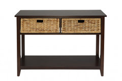 Dark Wood Console Table with Basket Drawers