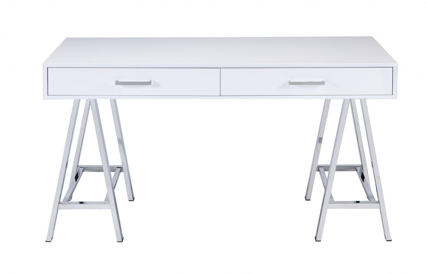 54' X 22' X 31' White And Chrome Glossy Polyester Desk