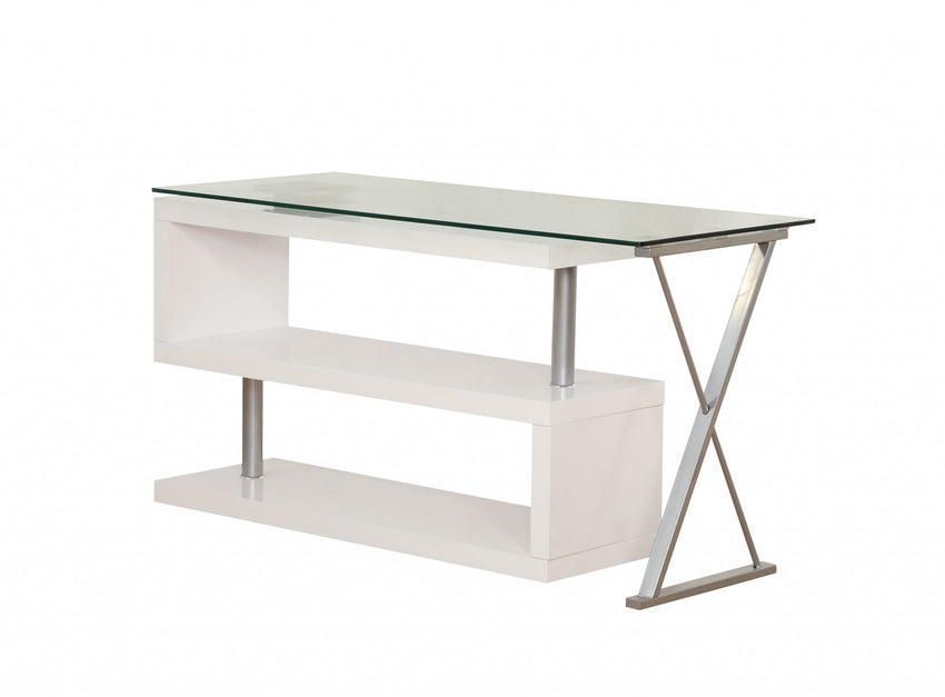 Contemporary White Swivel L Shaped Office Desk