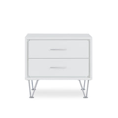 2 White Wooden Drawer Chrome Nightstand