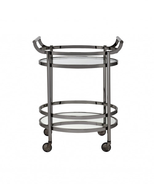 27' X 19' X 34' Clear Glass And Black Nickel Serving Cart