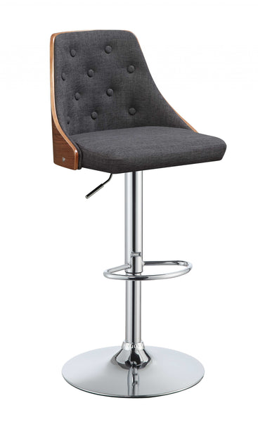 34' Dark Grey Fabric Seat with Metal Base Adjustable Bar Stool with Swivel