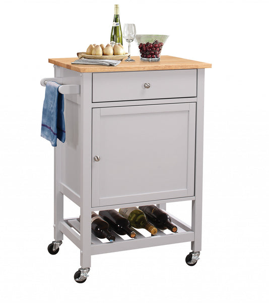 25' X 17' X 34' Natural And Gray Rubber Wood Kitchen Cart