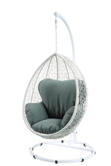 Green and White Hanging Pod Wicker Patio Swing Chair