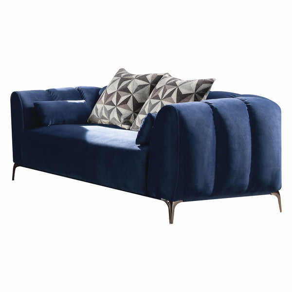 80' X 42' X 31' Blue Velvet Loveseat w4 Pillows