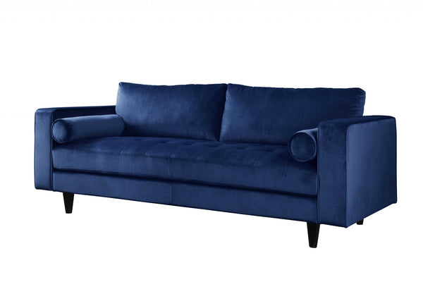 88' X 38' X 35' Navy Velvet Sofa w2 Pillows