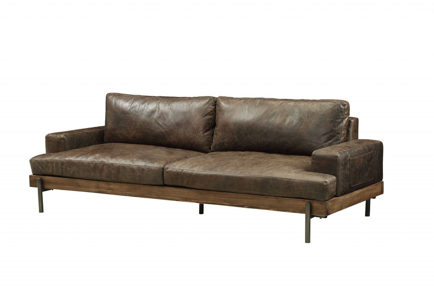 95' X 39' X 32' Distressed Chocolate Top Grain Leather Sofa