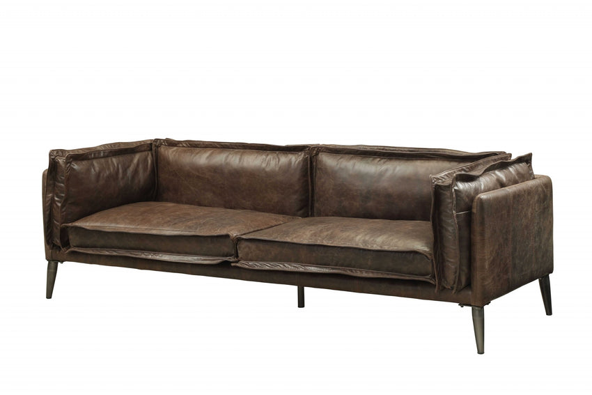 94' X 34' X 30' Distressed Chocolate Top Grain Leather Sofa