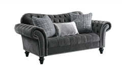 79' X 37' X 37' Dark Gray Velvet Loveseat w3 Pillows