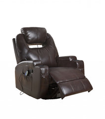 34' X 37' X 41' Brown Bonded Leather Match Swivel Rocker Recliner With Massage