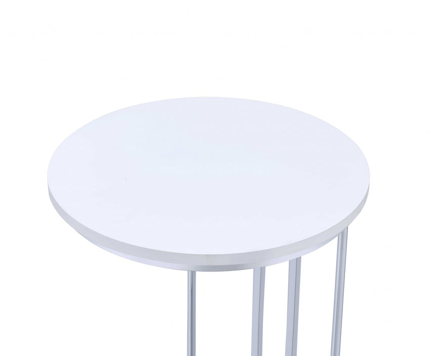 Modern White and Chrome USB Round Side Table