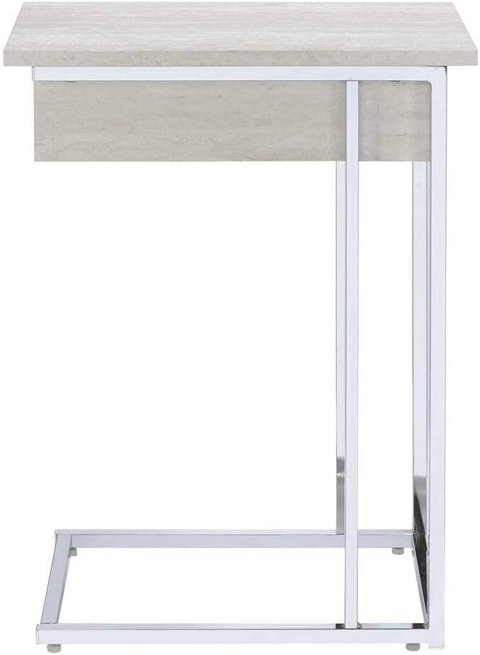 Modern Gray Oak and Chrome C Shape USB Side Table