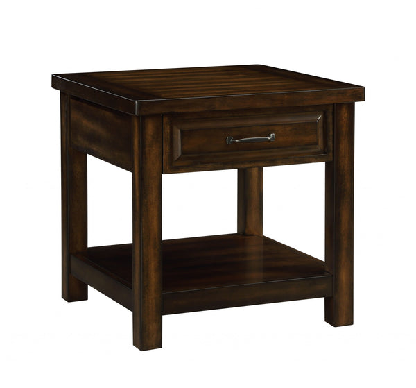 Rich Dark Wood Side Table with Drawer 