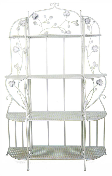 Antiqued White Floral 4 Shelf Bakers Rack