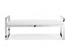 Modern Bench White Faux Leather Stainless Steel Base