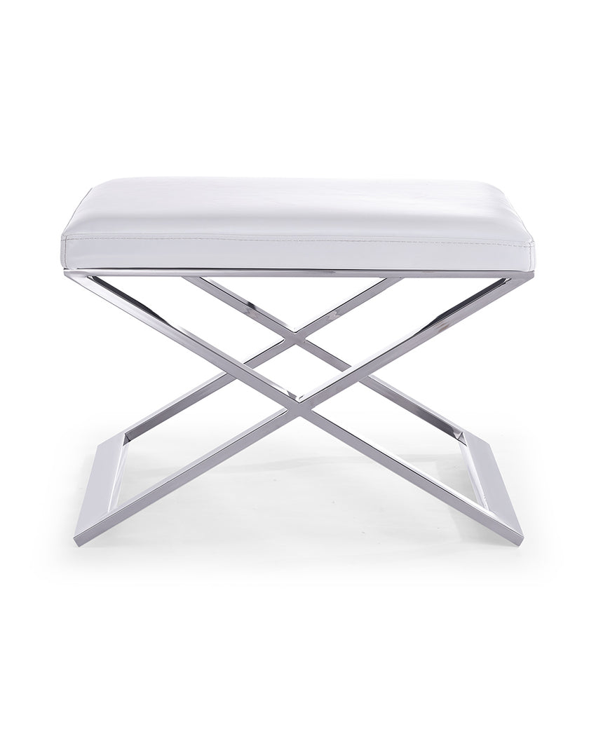 Ottoman White Faux Leather Stainless Steel Base