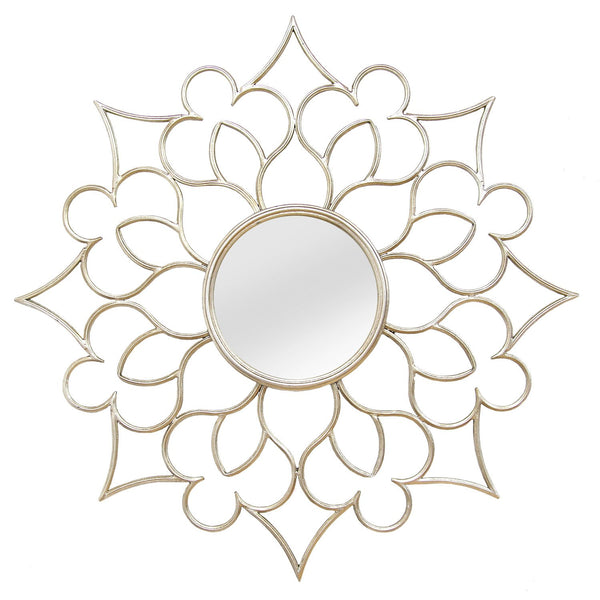 7 Round Silver Quatrefoil Metal Framed Wall Mirror