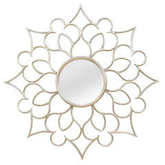 7 Round Silver Quatrefoil Metal Framed Wall Mirror