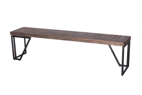 72" Modern Dark Acacia and Black Iron Bench