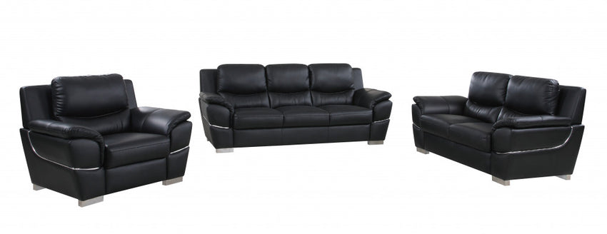 112" Chic Black Leather Sofa Set