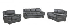 111" Chic Grey Leather Sofa Set