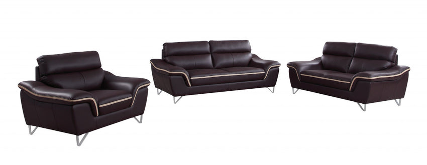 110" Charming Brown Leather Sofa Set