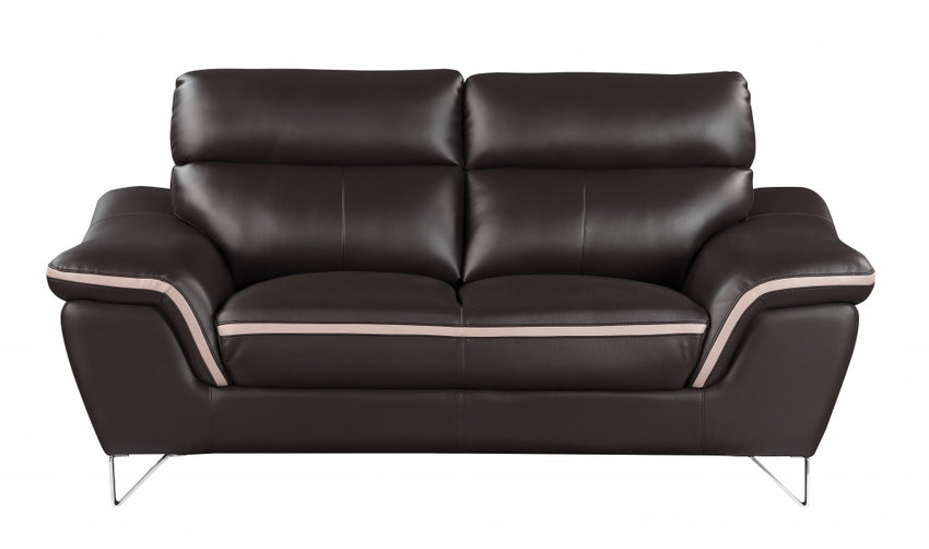 36" Contemporary Brown Leather Loveseat