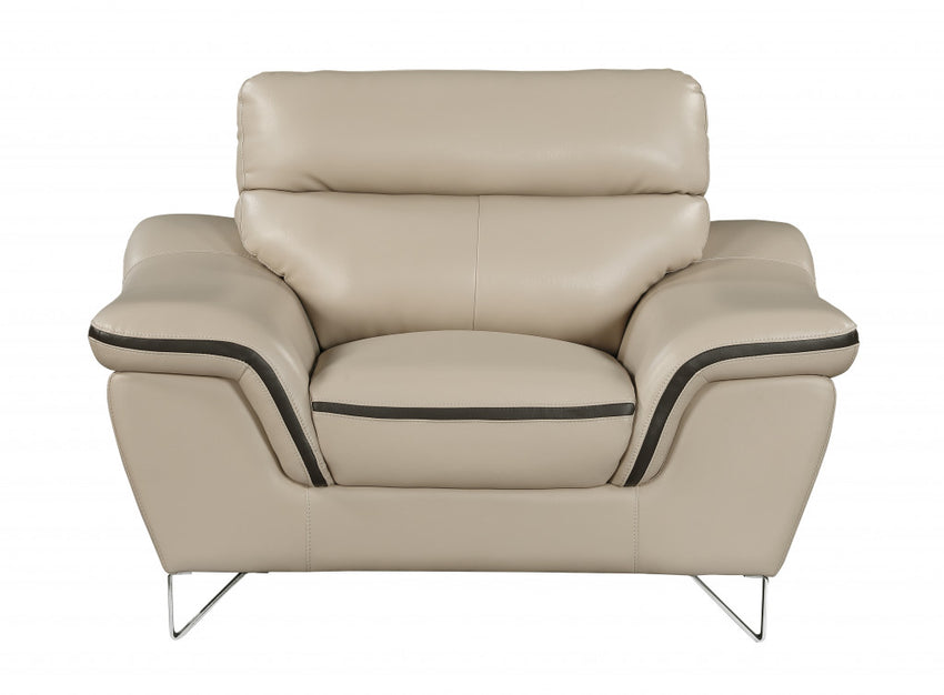 36" Beige Contemporary Leather Loveseat