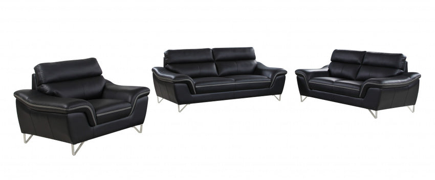 108" Charming Black Leather Sofa Set