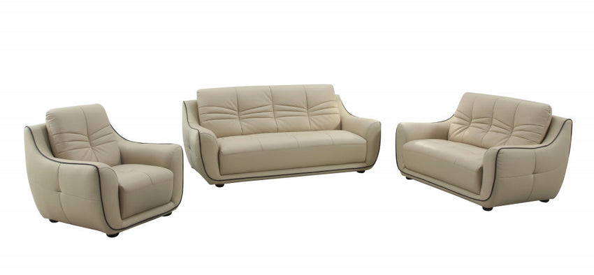 108" Elegant Beige Leather Sofa Set