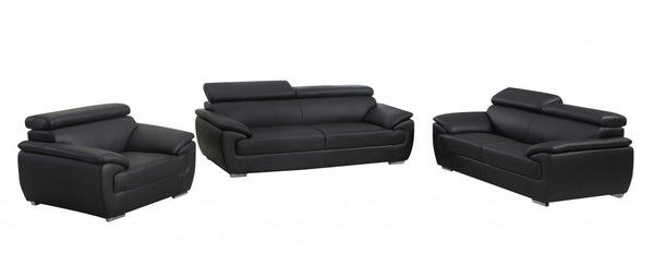 114" Captivating Black Leather Sofa Set