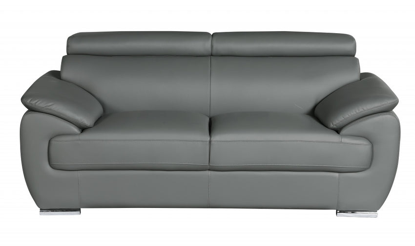 32" to 38" Captivating Gray Leather Loveseat