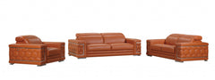 114" Sturdy Camel Leather Sofa Set