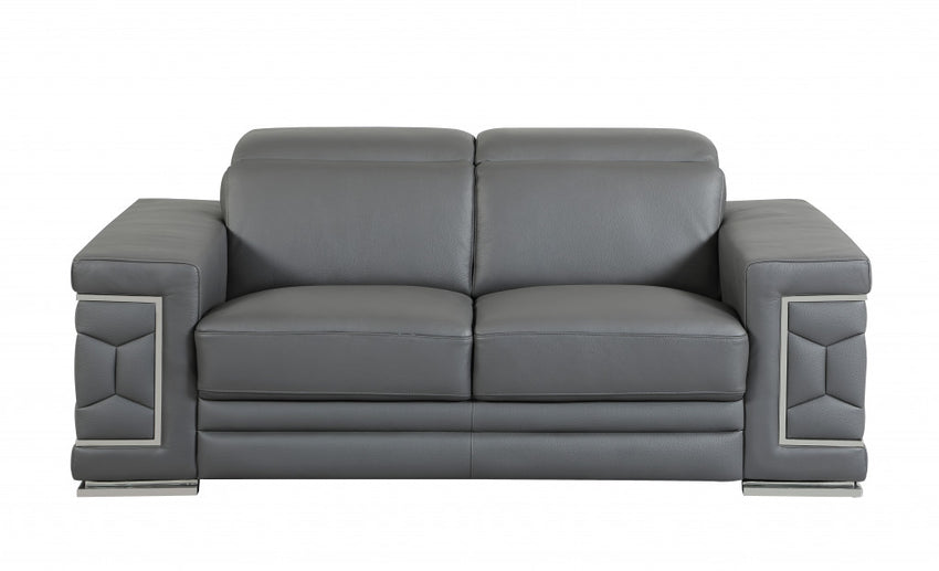 71" Sturdy Dark Gray Leather Loveseat