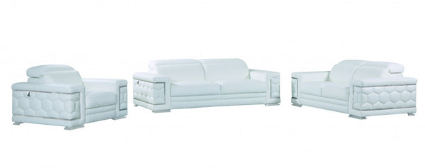 114" Sturdy White Leather Sofa Set