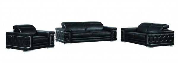 114" Sturdy Black Leather Sofa Set