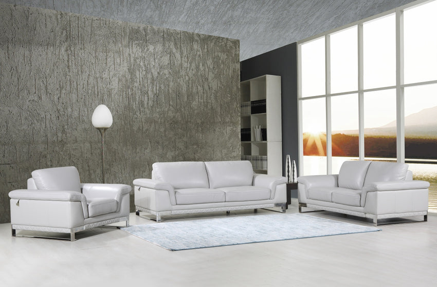 96" Lovely Light Gray Leather Sofa Set