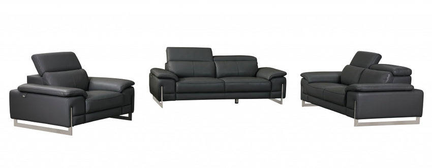 93" Tasteful Dark Grey Leather Sofa Set