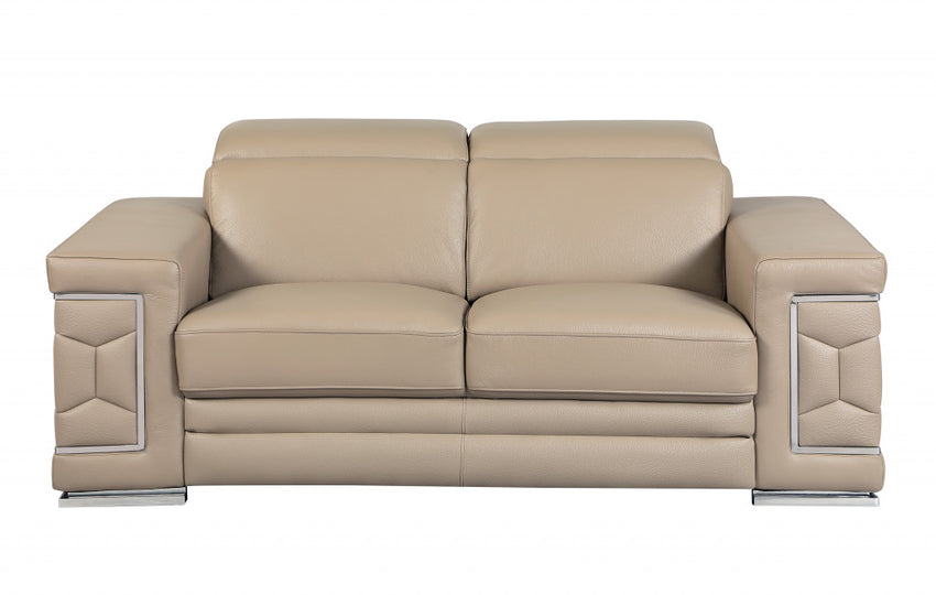 29to 38" Modern Beige Leather Loveseat