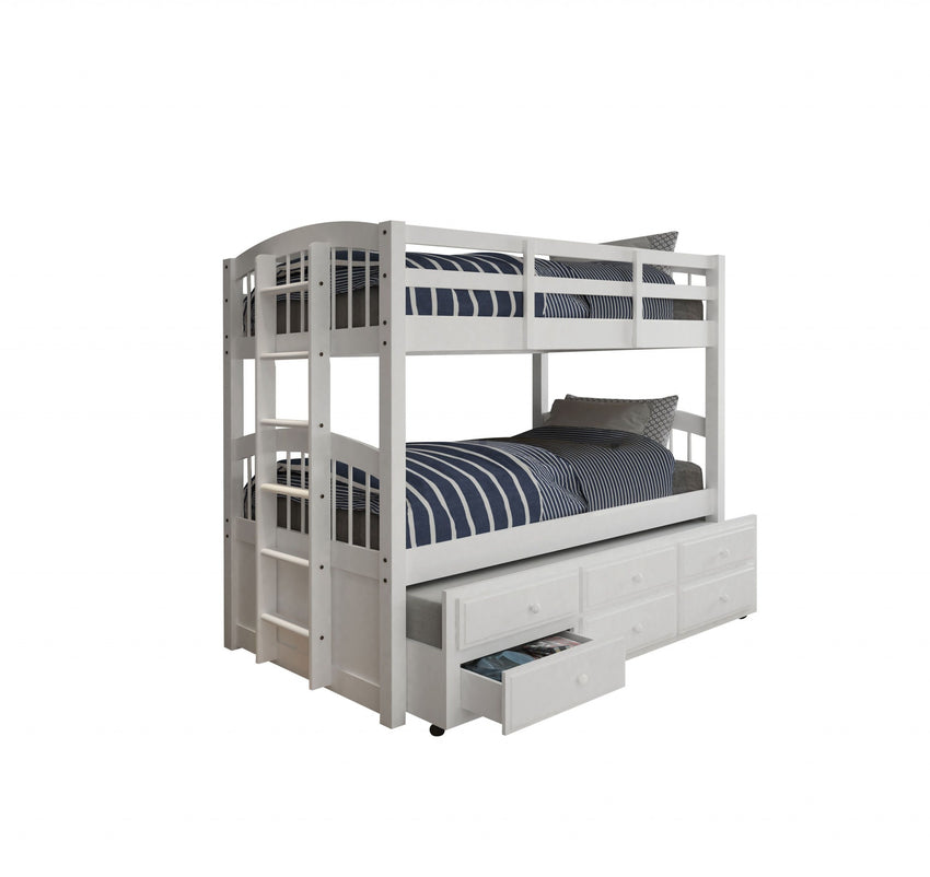 80' x 42' x 70' White Twin Bunk Bed  Trundle with 3 Drawers