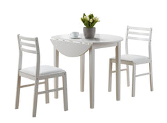 68" x 66.5" x 95" White Foam Solid Wood Leather Look  3pcs Dining Set