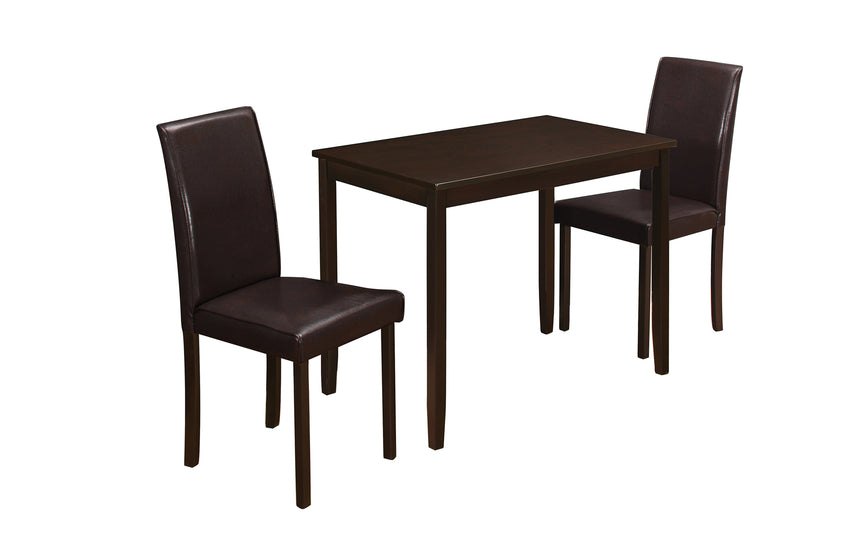 68" x 75" x 102" Cappuccino  Solid Wood  Foam  Veneer  LeatherLook  3pcs Dining Set