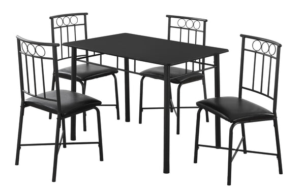 61.5" x 73.5" x 101" Black Metal Foam Polyurethane Leather Look Polyes  5pcs Dining Set