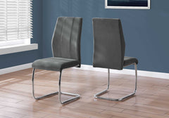 Two 77.5" Dark Grey Velvet Chrome Metal and Foam Dining Chairs